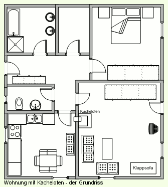 Wohnung mit Kachelofen - der Grundriss